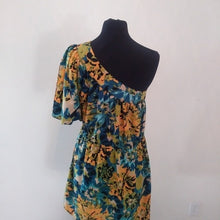 Load image into Gallery viewer, ANGIE Sunshine Blue Floral Asymmetrical Tunic Mini Dress, Size Medium
