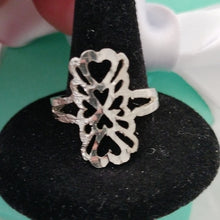 Load image into Gallery viewer, Sterling Silver Rectangle w/ Hearts Diamond Cut Filigree Ring, size 8.5
