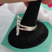 Load image into Gallery viewer, Sterling Silver Rectangle w/ Hearts Diamond Cut Filigree Ring, size 8.5
