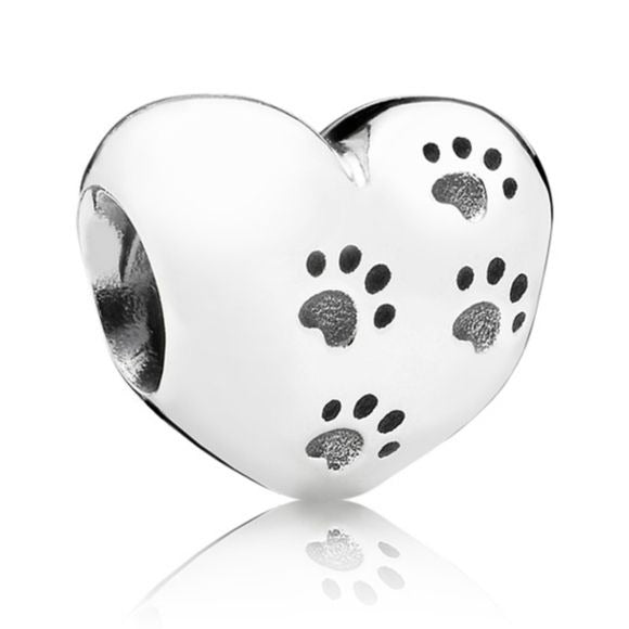 Pandora Sterling Silver My Sweet Pet Heart Bead with Animal Paw Prints -791262