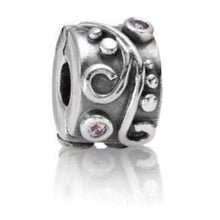 Load image into Gallery viewer, Pandora Sterling Silver Pink CZ Swirl Tendril Clip Charm 790380PCZ

