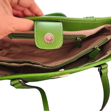 Load image into Gallery viewer, Dana Buchman Green Bella Tote with OOAK Peacock Bird Artwork
