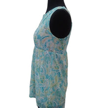 Load image into Gallery viewer, New York &amp; Co Split V Sleeveless Blouse, Turquoise Multi, Size Small
