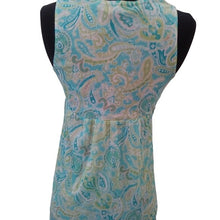 Load image into Gallery viewer, New York &amp; Co Split V Sleeveless Blouse, Turquoise Multi, Size Small
