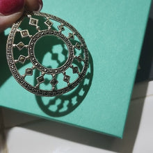 Load image into Gallery viewer, Sterling Silver &amp; Marcasite Teardrop with Inner Circle Pendant 2.5&quot;
