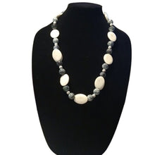 Load image into Gallery viewer, Artisan made Howlite + Snowflake Obsidian Natural Stones Bead Necklace, 26"

