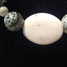 Load image into Gallery viewer, Artisan made Howlite + Snowflake Obsidian Natural Stones Bead Necklace, 26"
