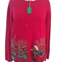 Load image into Gallery viewer, Tiara Women's Reindeer Embellished Christmas Sweater, Red Multicolor, Size Large
