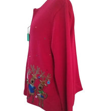 Load image into Gallery viewer, Tiara Women's Reindeer Embellished Christmas Sweater, Red Multicolor, Size Large
