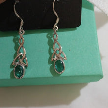Load image into Gallery viewer, Sterling Silver Celtic Knot with Blue Topaz Dangle Earrings

