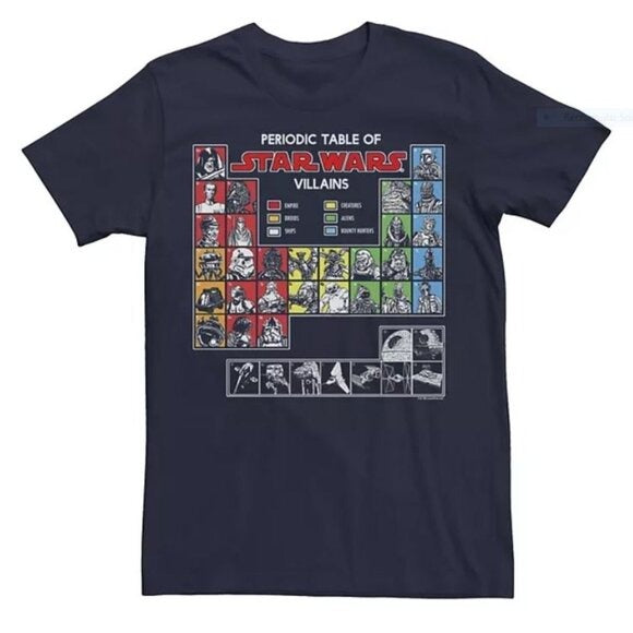 Star Wars Periodic Table Of Villains Tee Shirt, Size XL