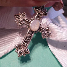 Load image into Gallery viewer, Sterling Silver 925 Marcasite + Mother-of-pearl Cross Pendant, 4.46g
