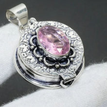 Load image into Gallery viewer, Pink Kunzite + Sterling Silver 925 Prayer Pill Poison Secret Box Pendant
