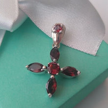 Load image into Gallery viewer, Garnets + 925 Sterling Silver Cross Pendant
