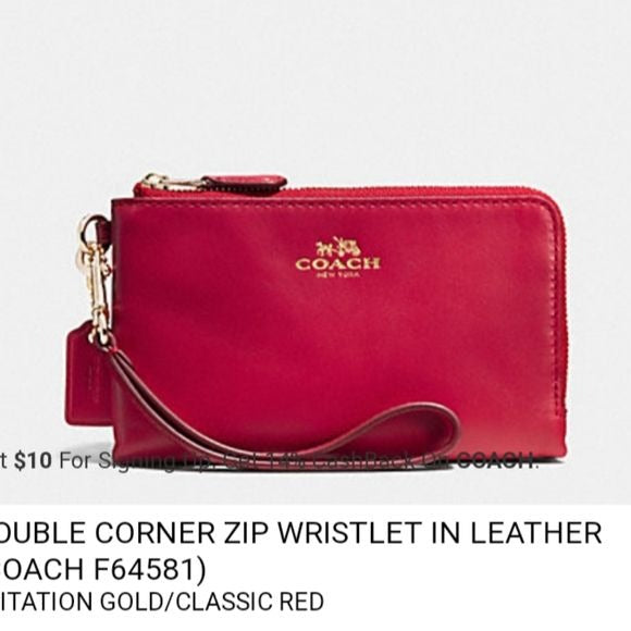 Coach newest smooth leather corner zip wristlet