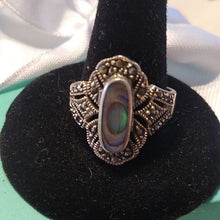 Load image into Gallery viewer, Sterling Silver 925 Ring with Abalone and Marcasites, size 7.5
