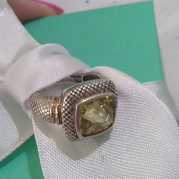 Sterling Silver 925 + 14k Prasiolite Ring, Size 7