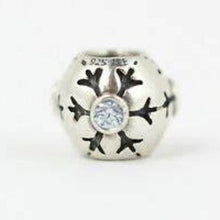 Load image into Gallery viewer, Pandora Snowflake Charm Aqua Cubic Zirconia #790367CZA Retired ALE 925
