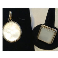 Load image into Gallery viewer, Sterling Silver + Mother of Pearl Oval Pendant and Square Statement Ring
