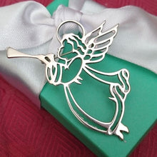 Load image into Gallery viewer, Vintage Sterling Silver Openwork Angel Playing Horn Brooch, 10.36g Christmas
