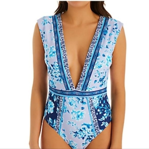 nanette lepore Priya Plunge Swimsuit, Lavender Trails,  8