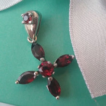 Load image into Gallery viewer, Garnets + 925 Sterling Silver Cross Pendant
