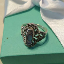 Load image into Gallery viewer, Sterling Silver 925 Ring with Abalone and Marcasites, size 7.5
