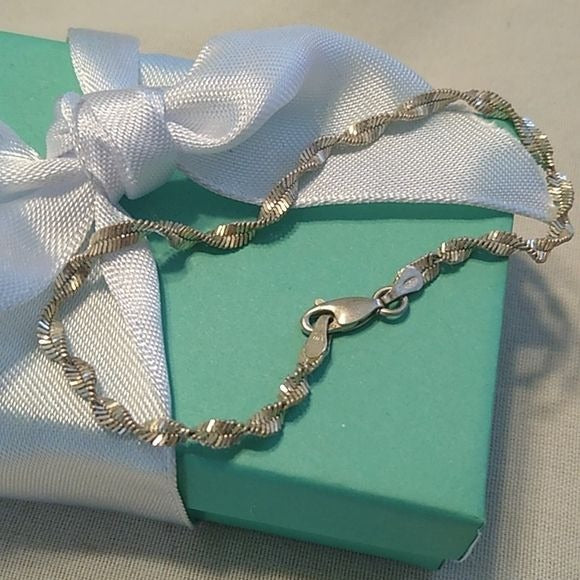 Sterling Silver 925 Twisted Rope Singapore Chain Bracelet, 7