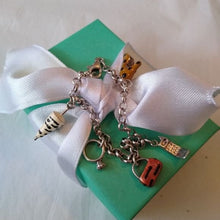 Load image into Gallery viewer, Vintage Sterling Silver 925 Charm Bracelet w/ 5 Enameled Charms Italy
