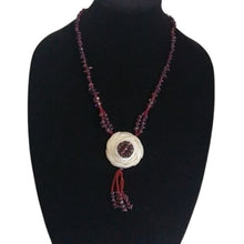 Load image into Gallery viewer, Artisan made Shell Flower, Garnet and Glass Bead Necklace
