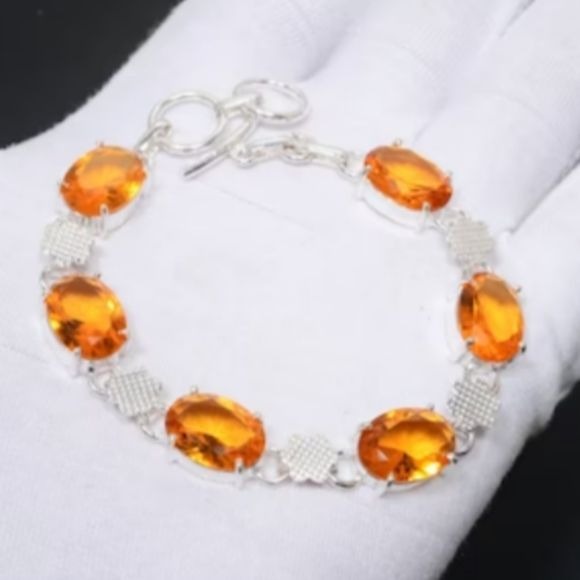 Citrine + Sterling Silver Chain Toggle Bracelet, up to 8