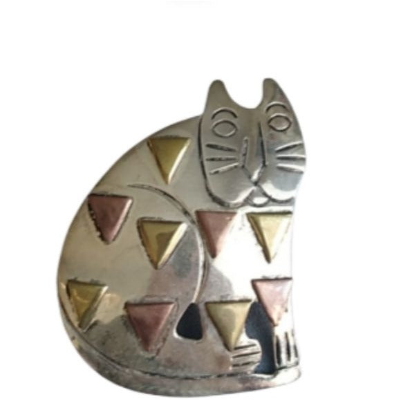 Large Cat Brooch Pendant Mexico CII 925 Sterling Silver