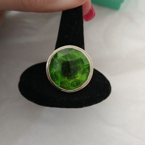 Sterling Silver + Peridot Round Ring, size 8.5