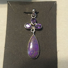 Load image into Gallery viewer, Purple Mojave Turquoise + Amethyst  Teardrops Pendant Sterling Silver 925
