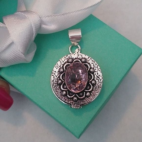 Pink Kunzite + Sterling Silver 925 Prayer Pill Poison Secret Box Pendant