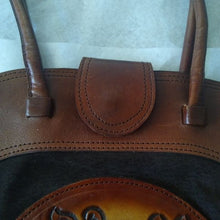 Load image into Gallery viewer, Vintage Tooled Leather + Suede Horse Horseshoe Purse Bag
