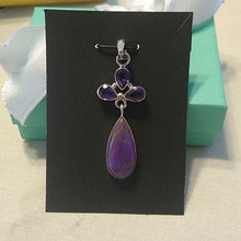 Load image into Gallery viewer, Purple Mojave Turquoise + Amethyst  Teardrops Pendant Sterling Silver 925
