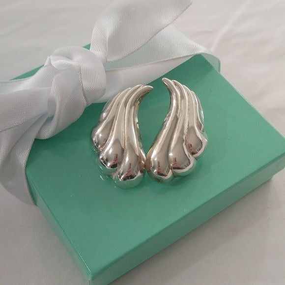 Sterling Silver 925 Modernist Puffed Swirl Earrings