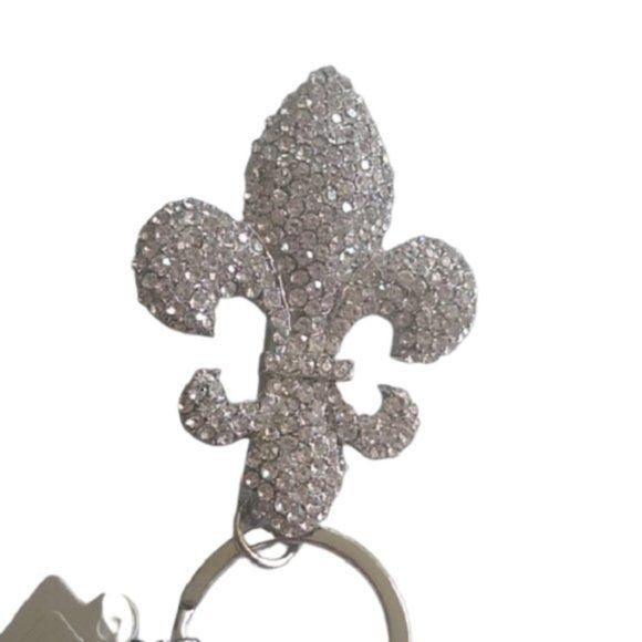 Pave Fleur-de-lis Silvertone Keychain