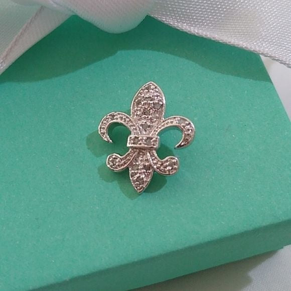 Sterling Silver 925 Fleur-de-Lis Pendant with Diamonds