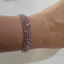 Load image into Gallery viewer, Sterling Silver + Amethyst 3 Row Bracelet
