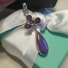 Load image into Gallery viewer, Purple Mojave Turquoise + Amethyst  Teardrops Pendant Sterling Silver 925
