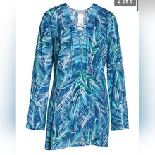 Load image into Gallery viewer, La Blanca Sketched Leaves Long Sleeve Tunic Swim Cover-Up Size S
