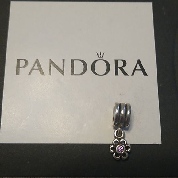 Pandora Dangling Drop Daisy Amethyst Charm 790196acz Sterling ALE 925