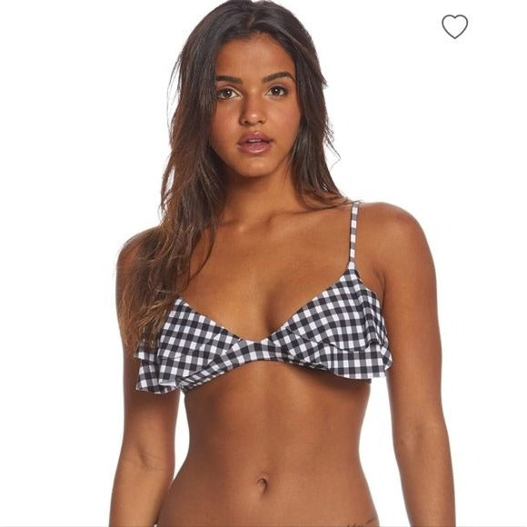 O'Neill Poppy Ruffle Gingham Bikini Top, Black White, Medium