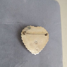 Load image into Gallery viewer, Sterling Silver Puffy Heart Brooch Pin 925 Beaded edge Mexico
